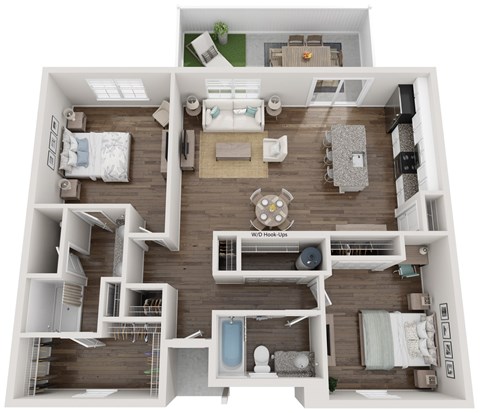 Floor plan for 2 beds, 2 baths, 1241 sqft